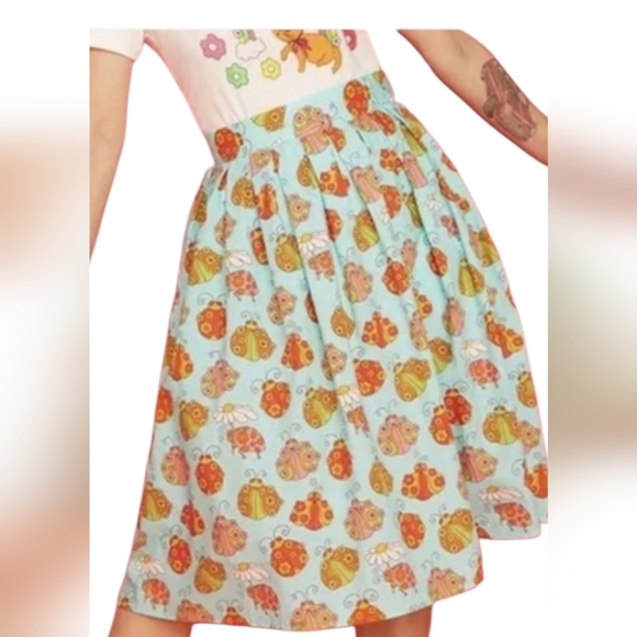 ModCloth NWT Marisol Orange and Blue Pleated A-Line Midi Skirt w/pockets sz 8 - Picture 2 of 9